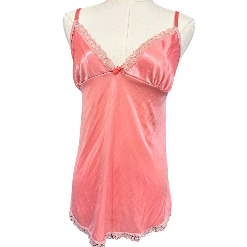 VTG Y2K Tracy Pink Silky Lace Baby Doll Slip Top Cami Fairy Medium Coquette 90's